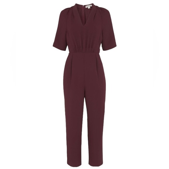 Whistles Devyn Crepe Jumpsuit 6 Burgundy Women’s - Picture 2 of 12